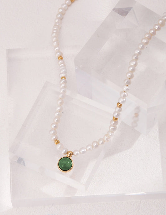Freshwater Pearls with Aquatic Plant Agate Necklace-1